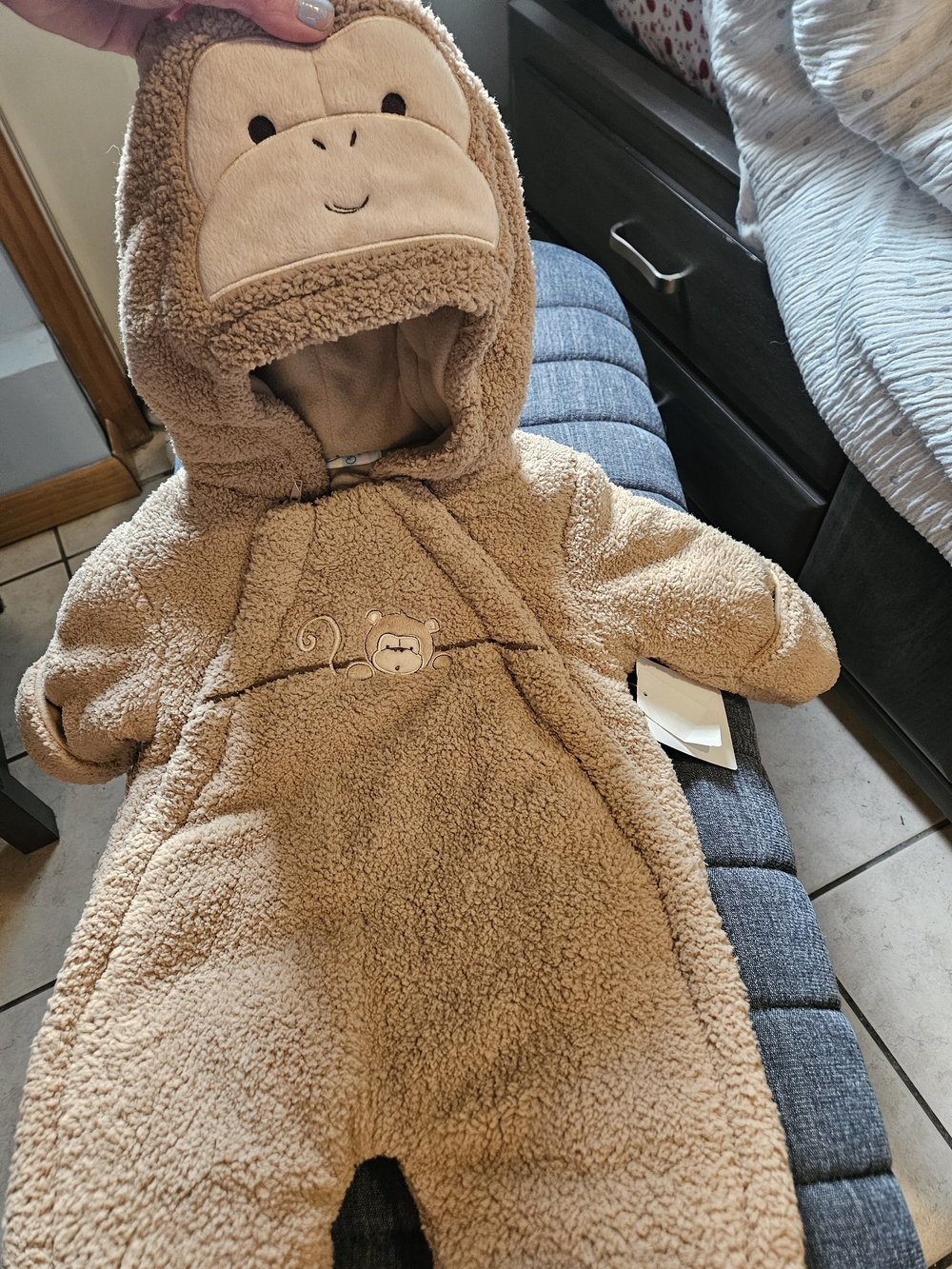 Cozy Monkey Teddy Bodysuit Snowsuit One-Piece.